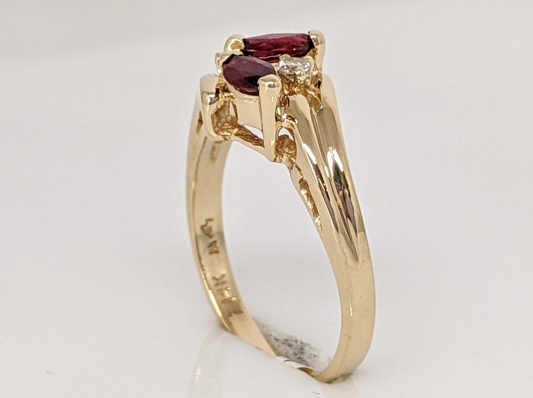 14K RUBY MARQUISE (2) 2.5X5 WITH (2) MELEE ESTATE RING 2.2 GRAMS