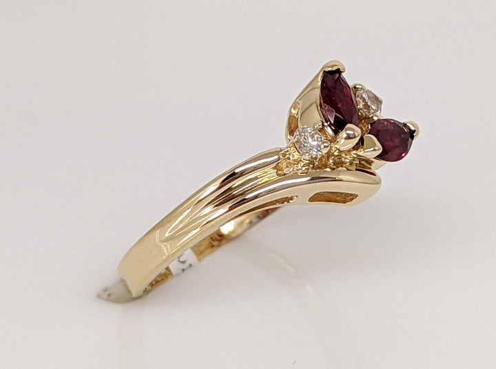 14K RUBY MARQUISE (2) 2.5X5 WITH (2) MELEE ESTATE RING 2.2 GRAMS