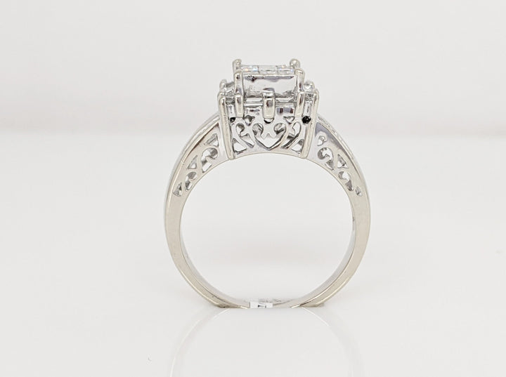 14K WHITE .75 CARAT TOTAL WEIGHT I1 H DIAMOND PRINCESS CUT (9) ROUND (16) BAGUETTE (8) ESTATE RING 5.6 GRAMS