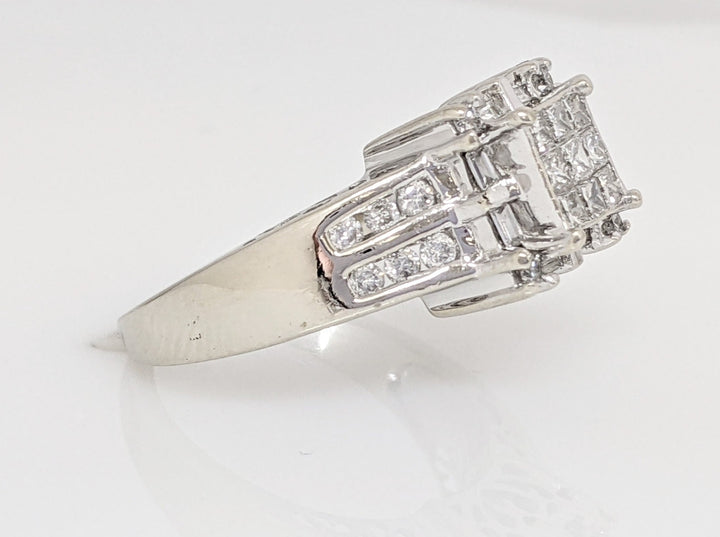 14K WHITE .75 CARAT TOTAL WEIGHT I1 H DIAMOND PRINCESS CUT (9) ROUND (16) BAGUETTE (8) ESTATE RING 5.6 GRAMS