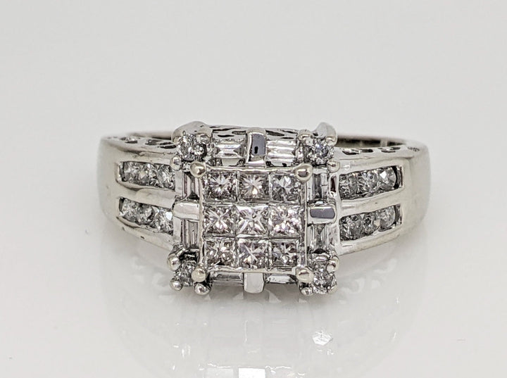 14K WHITE .75 CARAT TOTAL WEIGHT I1 H DIAMOND PRINCESS CUT (9) ROUND (16) BAGUETTE (8) ESTATE RING 5.6 GRAMS