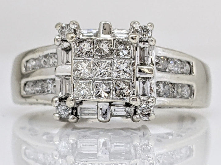 14K WHITE .75 CARAT TOTAL WEIGHT I1 H DIAMOND PRINCESS CUT (9) ROUND (16) BAGUETTE (8) ESTATE RING 5.6 GRAMS