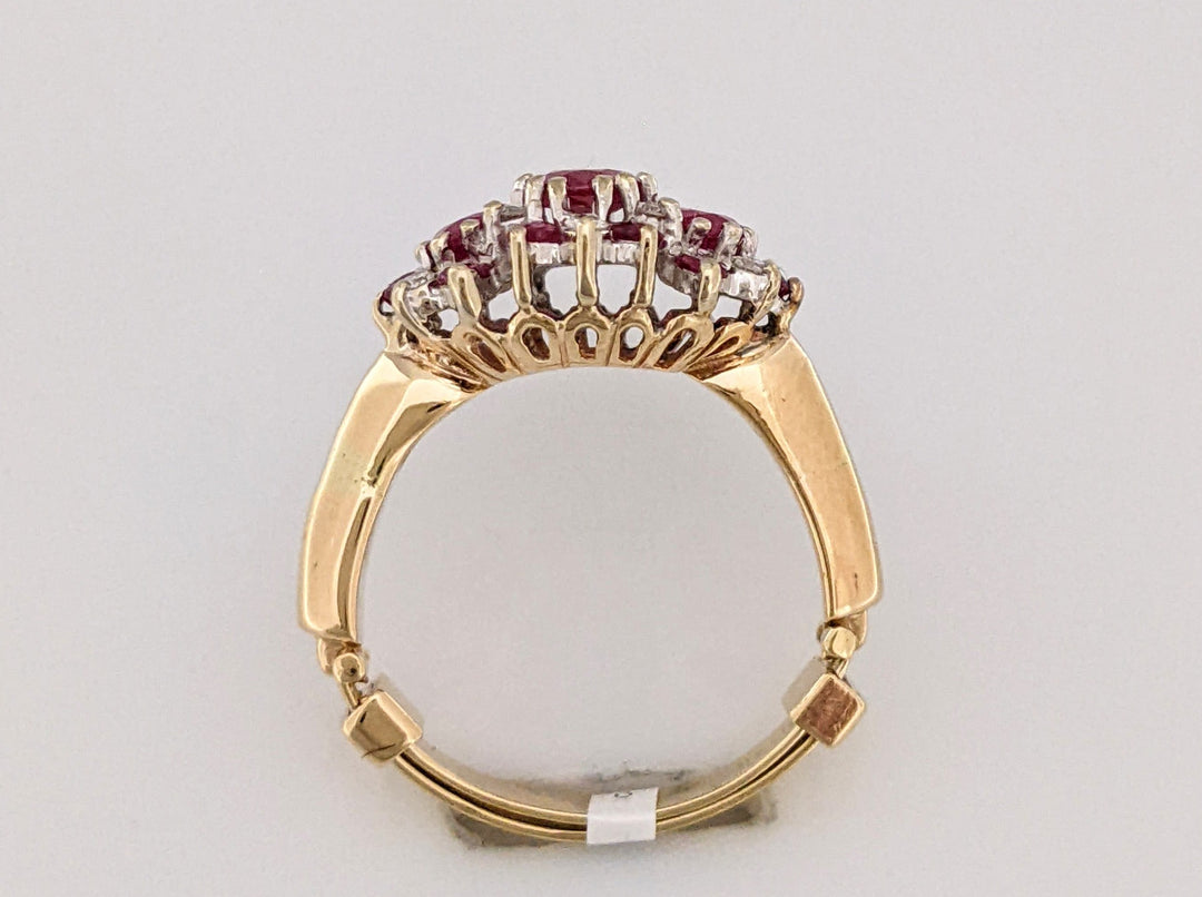 14K RUBY OVAL (1) 4X6 (2) 3X5 WITH .10 DIAMOND TOTAL WEIGHT (2) ESTATE RING 4.3 GRAMS ADJUSTABLE