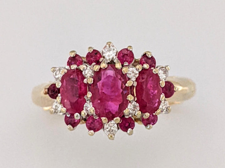 14K RUBY OVAL (1) 4X6 (2) 3X5 WITH .10 DIAMOND TOTAL WEIGHT (2) ESTATE RING 4.3 GRAMS ADJUSTABLE