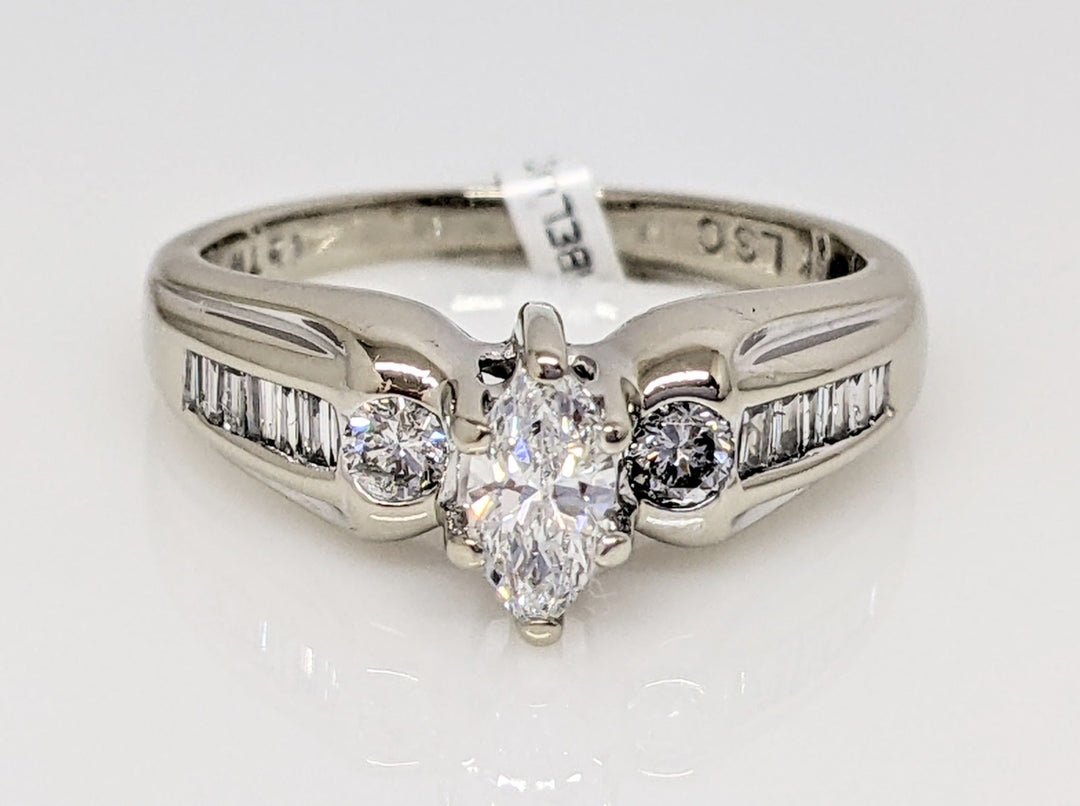 14K WHITE .50CTW I1 G DIAMOND MARQUISE (1) ROUND (2) BAGUETTE (12) ESTATE RING 4.4 GRAMS