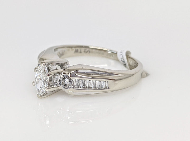 14K WHITE .50CTW I1 G DIAMOND MARQUISE (1) ROUND (2) BAGUETTE (12) ESTATE RING 4.4 GRAMS