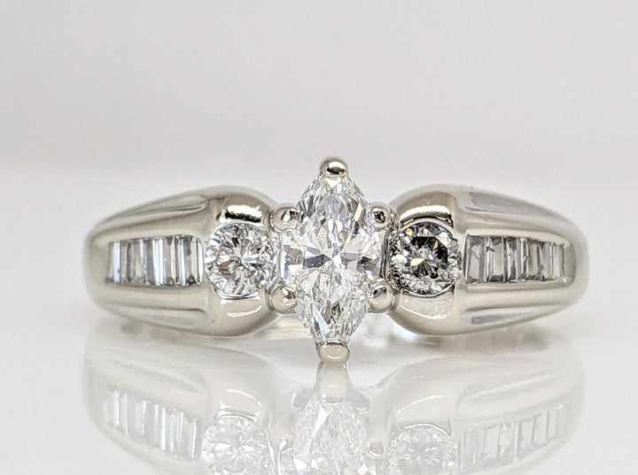 14K WHITE .50CTW I1 G DIAMOND MARQUISE (1) ROUND (2) BAGUETTE (12) ESTATE RING 4.4 GRAMS