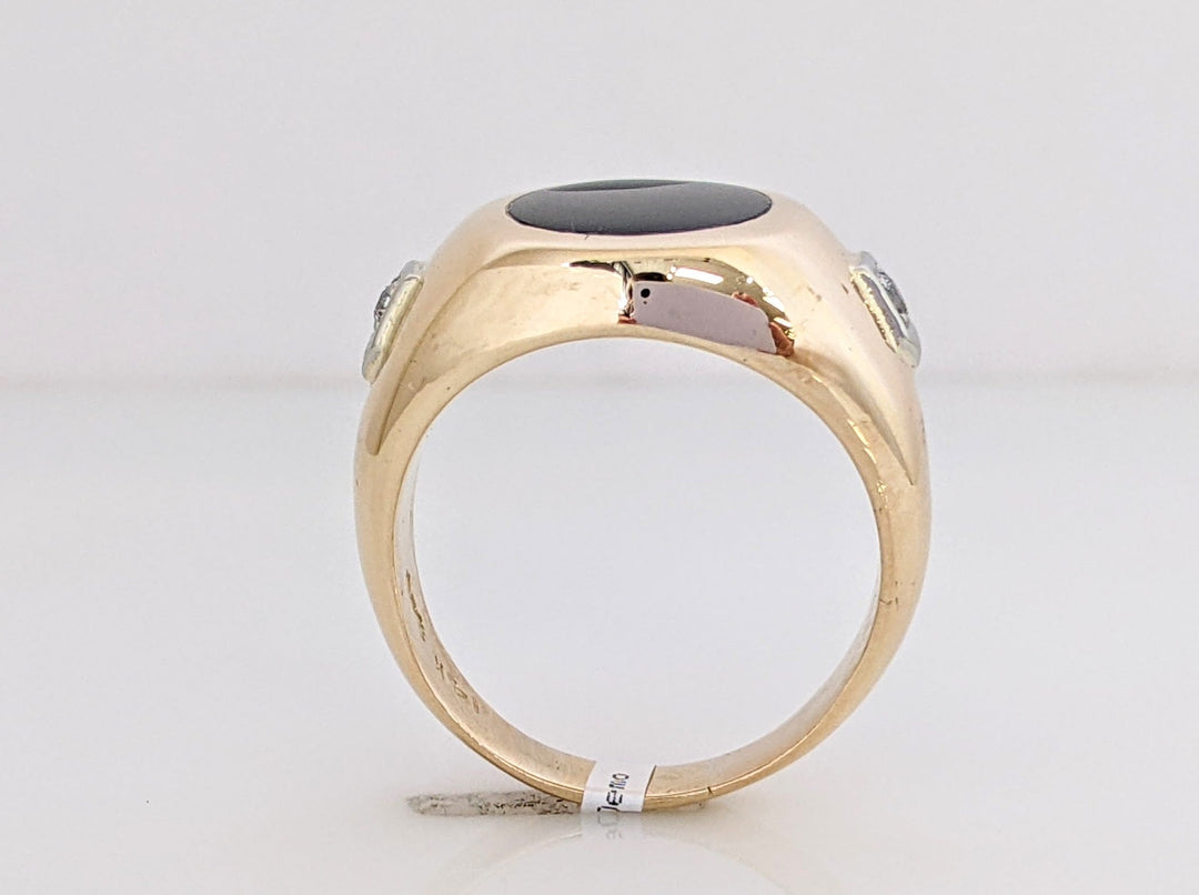 14K ONYX OVAL 9X11 BEZEL WITH (2) MELEE ESTATE RING 9.7 GRAMS