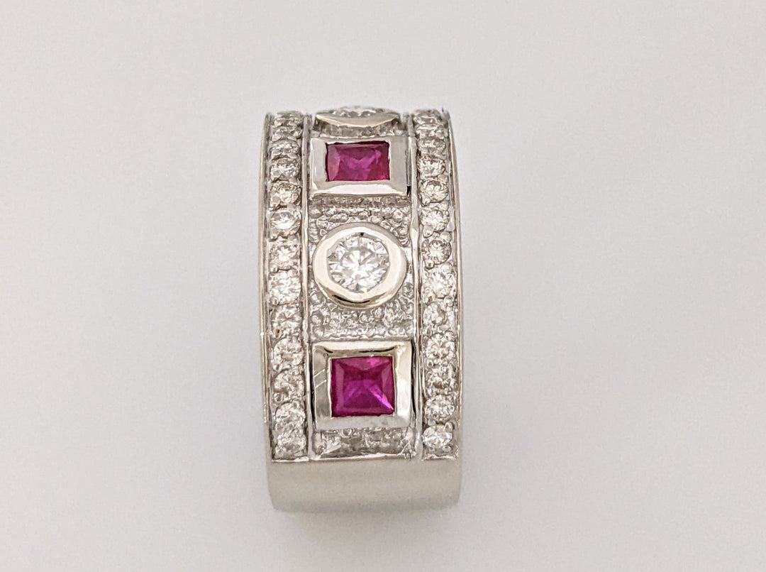 14K WHITE RUBY PRINCESS CUT (3) 3.5MM WITH .90 DIAMOND TOTAL WEIGHT ESTATE BAND 8.9 GRAMS