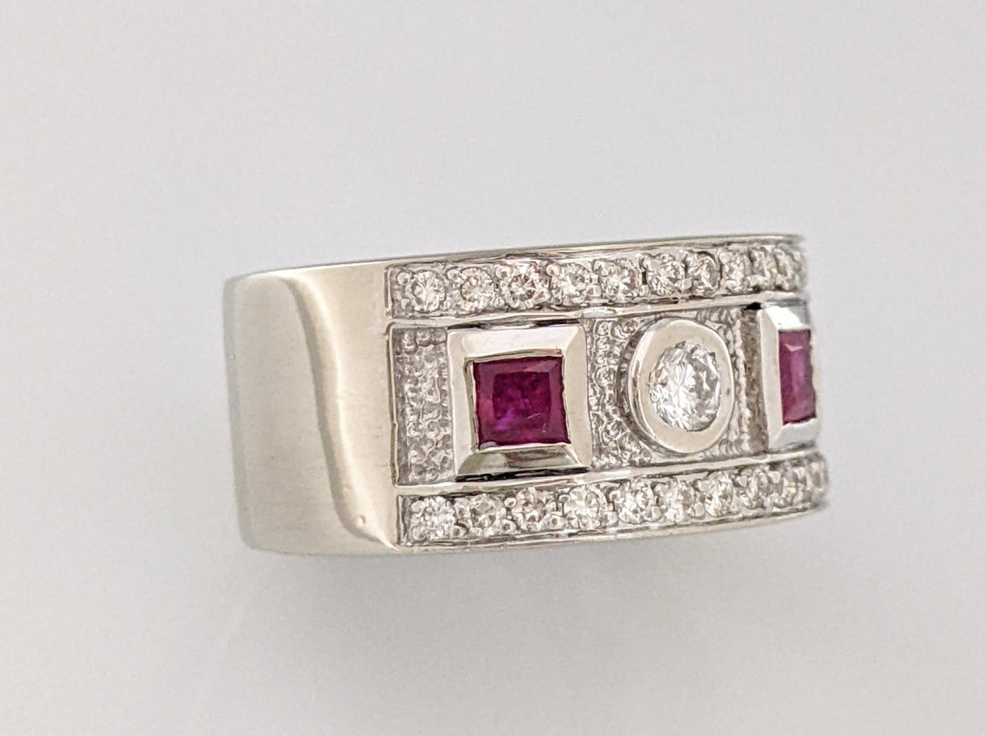 14K WHITE RUBY PRINCESS CUT (3) 3.5MM WITH .90 DIAMOND TOTAL WEIGHT ESTATE BAND 8.9 GRAMS