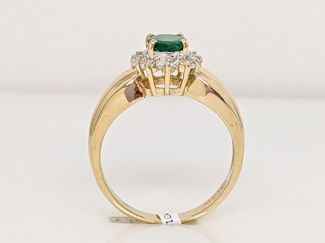 14K EMERALD "C" OVAL 5X7 WITH .10DTW (12) ROUND ESTATE RING 4.3 GRAMS