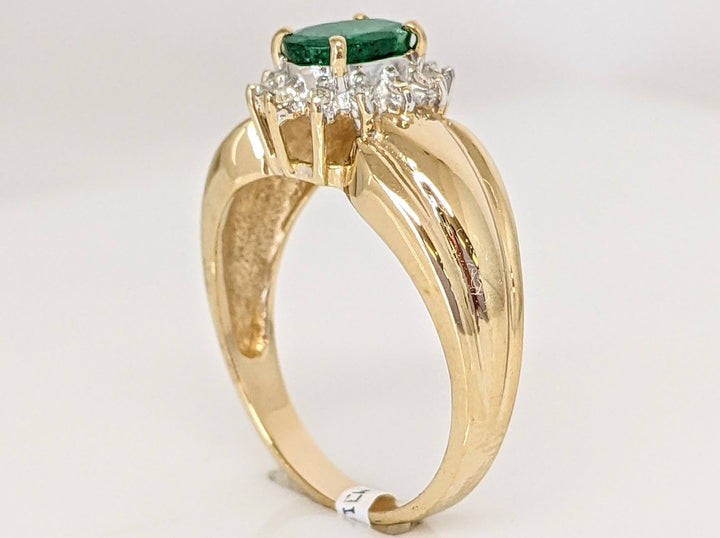 14K EMERALD "C" OVAL 5X7 WITH .10DTW (12) ROUND ESTATE RING 4.3 GRAMS