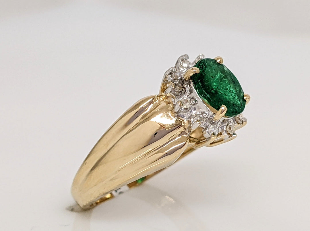 14K EMERALD "C" OVAL 5X7 WITH .10DTW (12) ROUND ESTATE RING 4.3 GRAMS