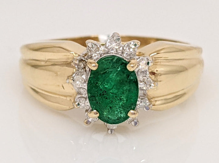 14K EMERALD "C" OVAL 5X7 WITH .10DTW (12) ROUND ESTATE RING 4.3 GRAMS