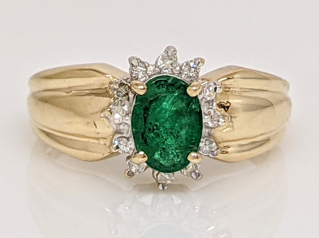 14K EMERALD "C" OVAL 5X7 WITH .10DTW (12) ROUND ESTATE RING 4.3 GRAMS