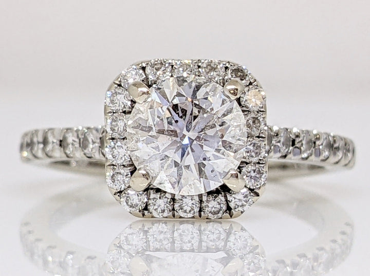 14K WHITE 1.33CTW I1 G DIAMOND ROUND ESTATE HALO RING 3.2 GRAMS