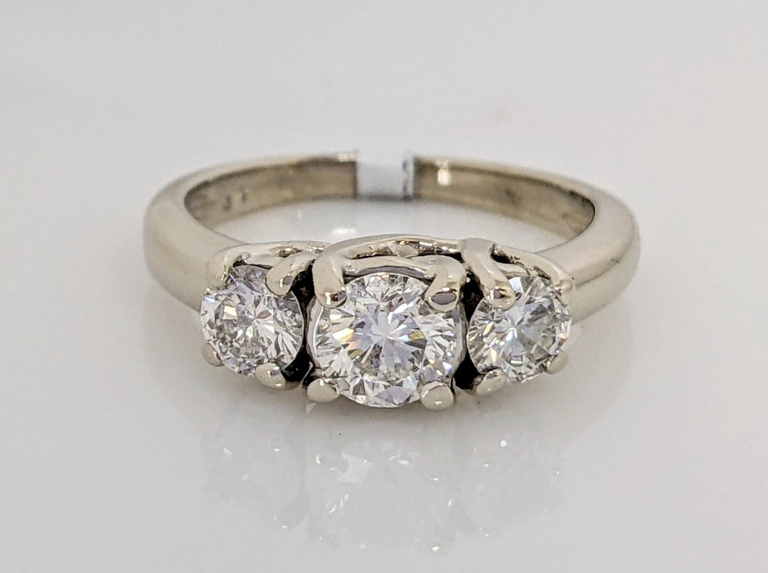 14K WHITE 1.00 CARAT TOTAL WEIGHT SI2 H-I DIAMOND ROUND (3) TRINITY ESTATE RING 3.3 GRAMS