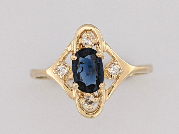 14K SAPPHIRE OVAL 4X6 WITH (4) MELEE ESTATE RING 2.4 GRAMS