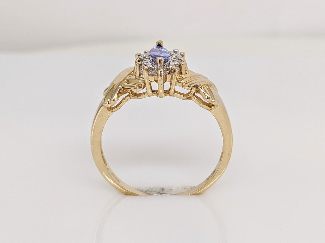 14K PURPLE GLASS MARQUISE 3X6 WITH (4) MELEE ESTATE RING 2.8 GRAMS