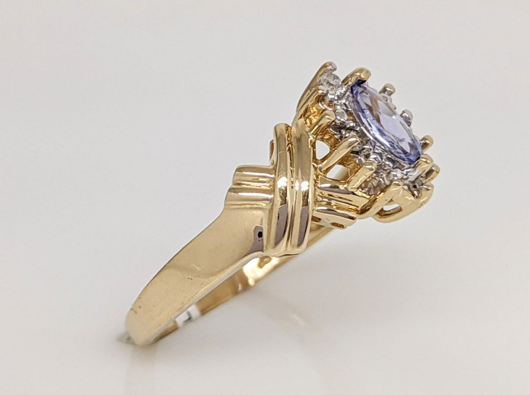 14K PURPLE GLASS MARQUISE 3X6 WITH (4) MELEE ESTATE RING 2.8 GRAMS