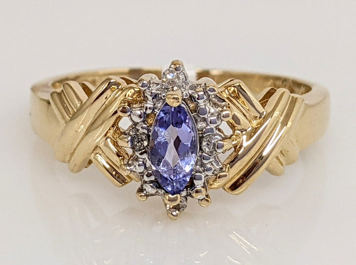 14K PURPLE GLASS MARQUISE 3X6 WITH (4) MELEE ESTATE RING 2.8 GRAMS