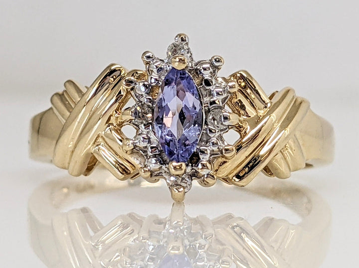 14K PURPLE GLASS MARQUISE 3X6 WITH (4) MELEE ESTATE RING 2.8 GRAMS