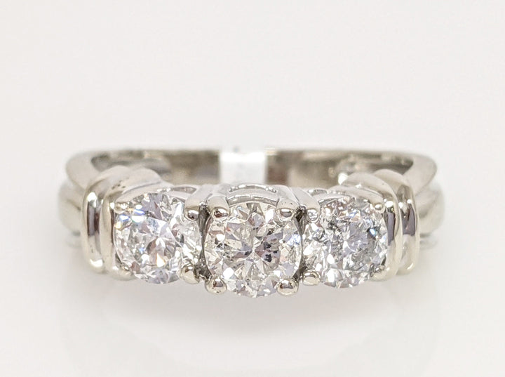 14K WHITE .96 CARAT TOTAL WEIGHT I2 G DIAMOND ROUND (3) ESTATE TRINITY RING 3.8 GRAMS