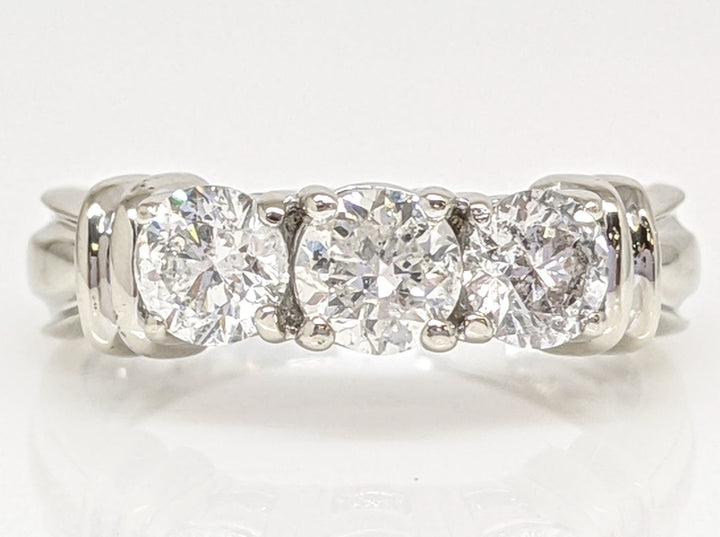 14K WHITE .96 CARAT TOTAL WEIGHT I2 G DIAMOND ROUND (3) ESTATE TRINITY RING 3.8 GRAMS