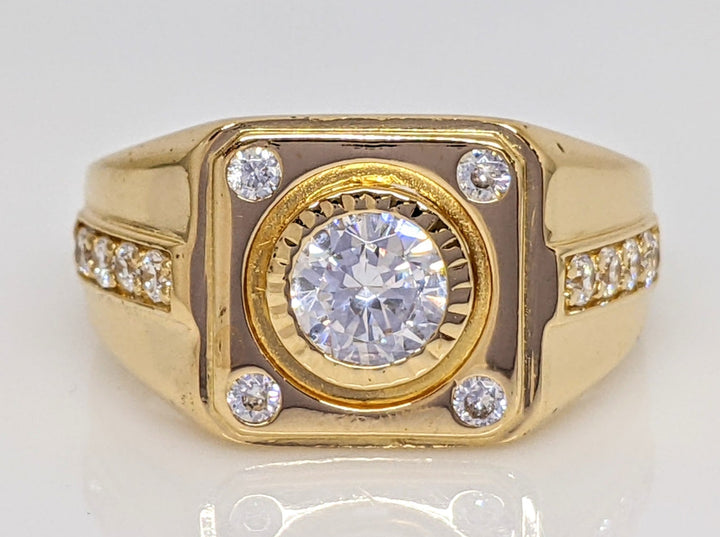 14K CUBIC ZIRCONIA ROUND 6MM BEZEL WITH (12) ROUNDS ESTATE RING 8.3 GRAMS