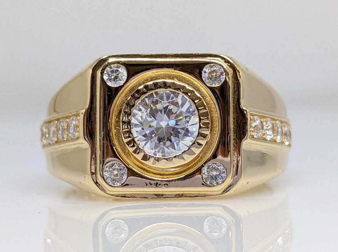 14K CUBIC ZIRCONIA ROUND 6MM BEZEL WITH (12) ROUNDS ESTATE RING 8.3 GRAMS