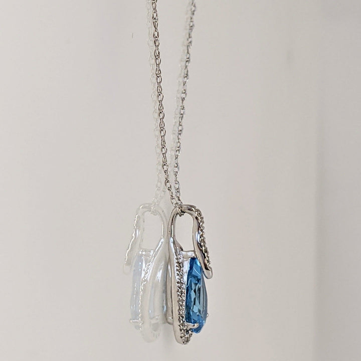 10K WHITE BLUE TOPAZ PEAR 6X9 WITH MELEE HALO ESTATE PENDANT &amp; CHAIN 1.4 GRAMS