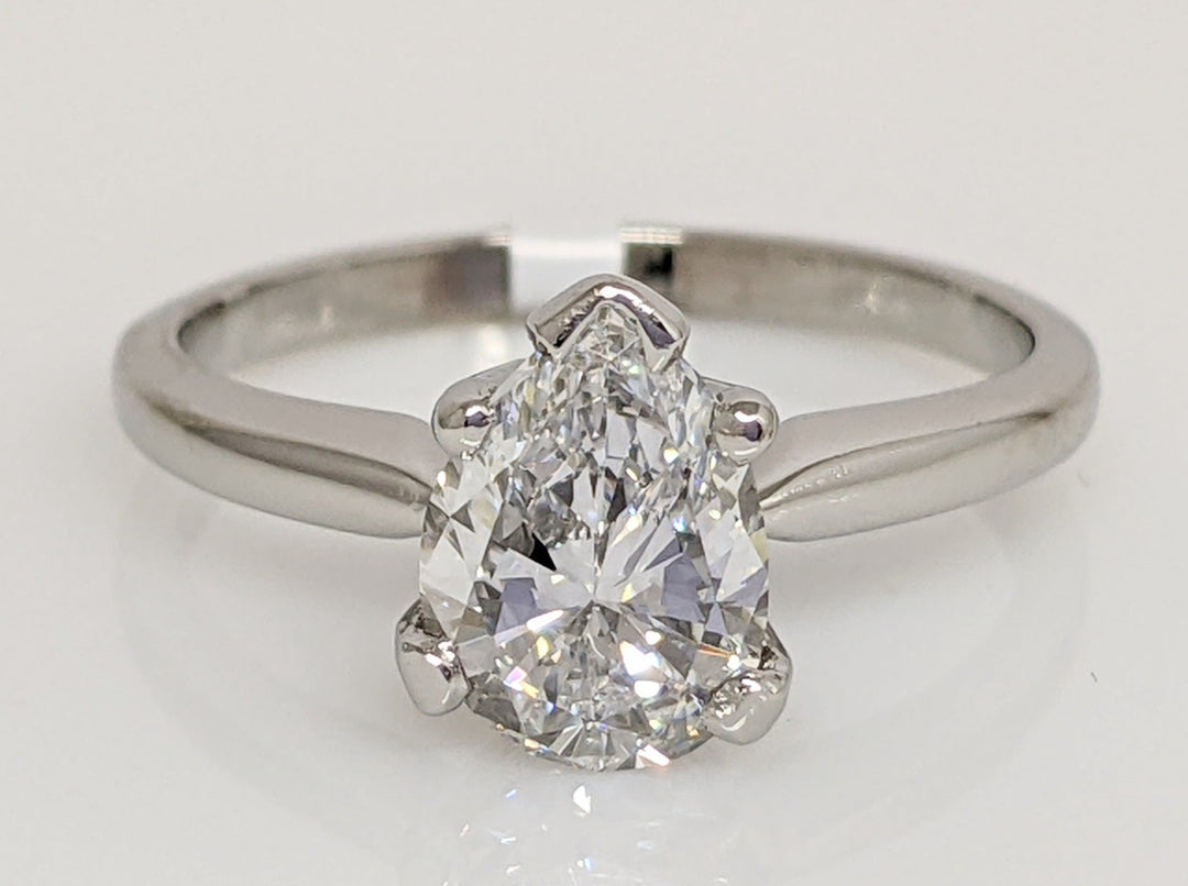 PLATINUM 1.22 CARAT TOTAL VS1 D DIAMOND PEAR ESTATE SOLITAIRE RING 4.5 GRAMS