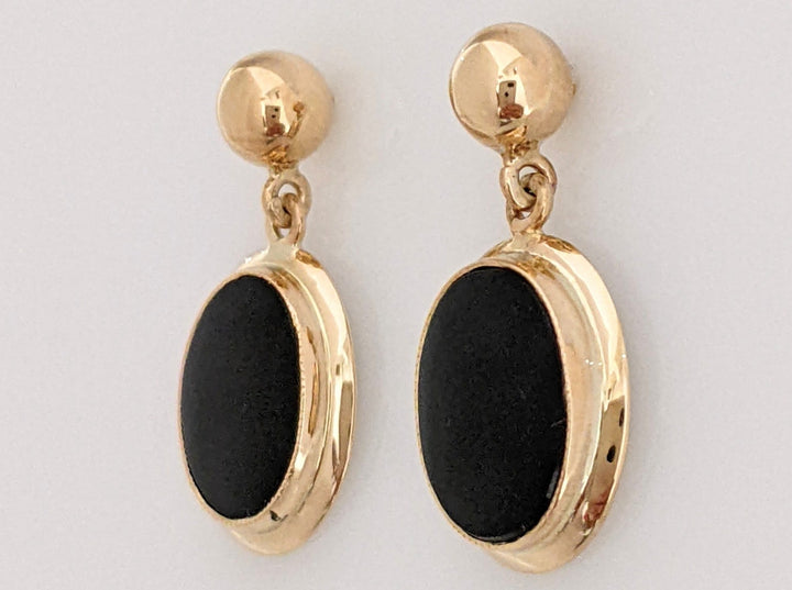 10K ONYX OVAL 8X10 DANGLE ESTATE EARRINGS 2.1 GRAMS