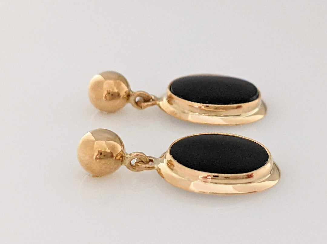 10K ONYX OVAL 8X10 DANGLE ESTATE EARRINGS 2.1 GRAMS