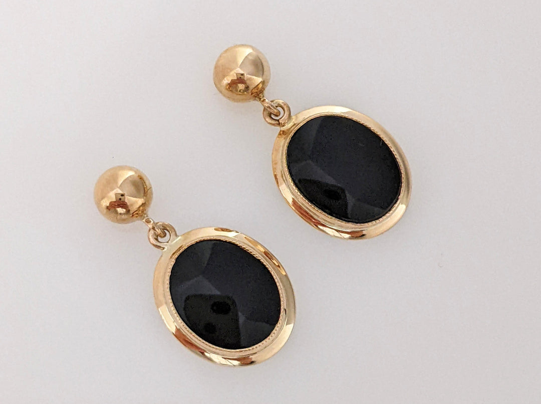 10K ONYX OVAL 8X10 DANGLE ESTATE EARRINGS 2.1 GRAMS