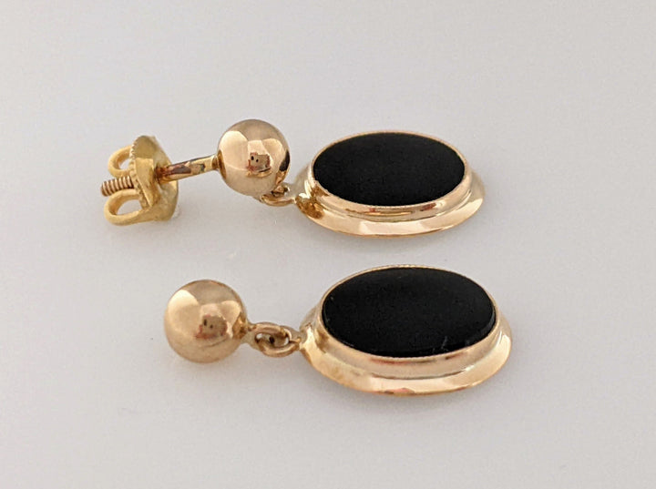 10K ONYX OVAL 8X10 DANGLE ESTATE EARRINGS 2.1 GRAMS