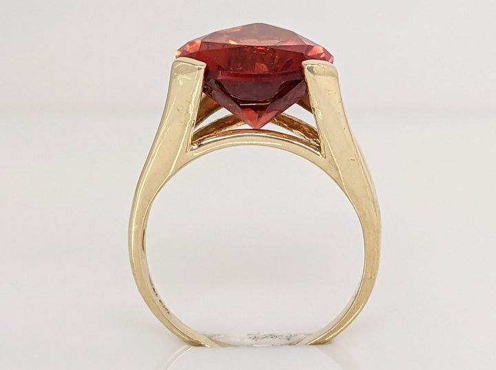 14K LAB-CREATED ORANGE SAPPHIRE TRILLION 12X12 ESTATE RING 4.5 GRAMS