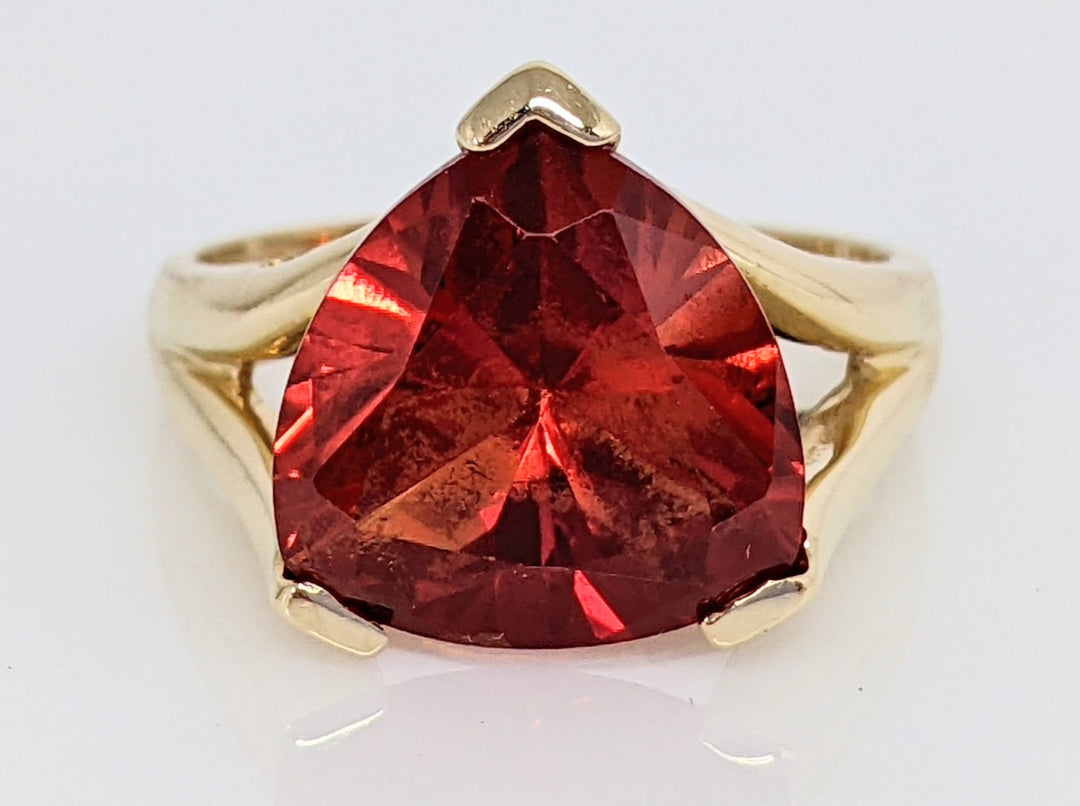 14K LAB-CREATED ORANGE SAPPHIRE TRILLION 12X12 ESTATE RING 4.5 GRAMS