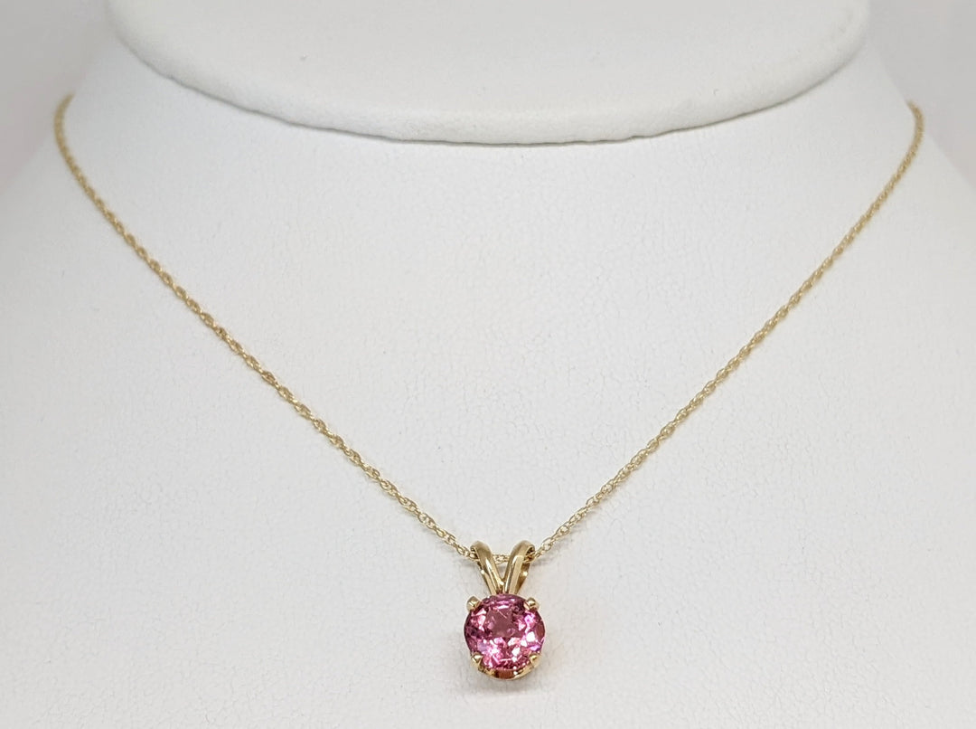 14K PINK TOURMALIE ROUND 7MM ESTATE PENDANT & CHAIN 1.8 GRAMS ...