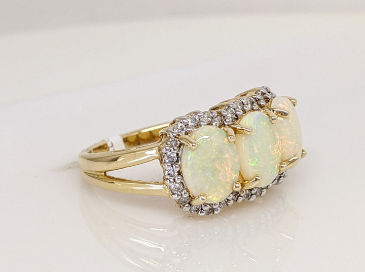 14K OPAL OVAL (3) 6X8 WITH MELEE HALO ESTATE RING 5.5 GRAMS