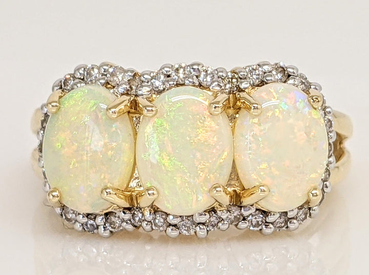 14K OPAL OVAL (3) 6X8 WITH MELEE HALO ESTATE RING 5.5 GRAMS