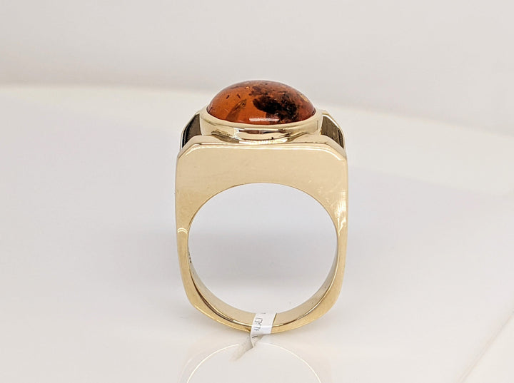 14K AMBER ROUND 12MM BEZEL CABOCHON ESTATE RING 11.7 GRAMS