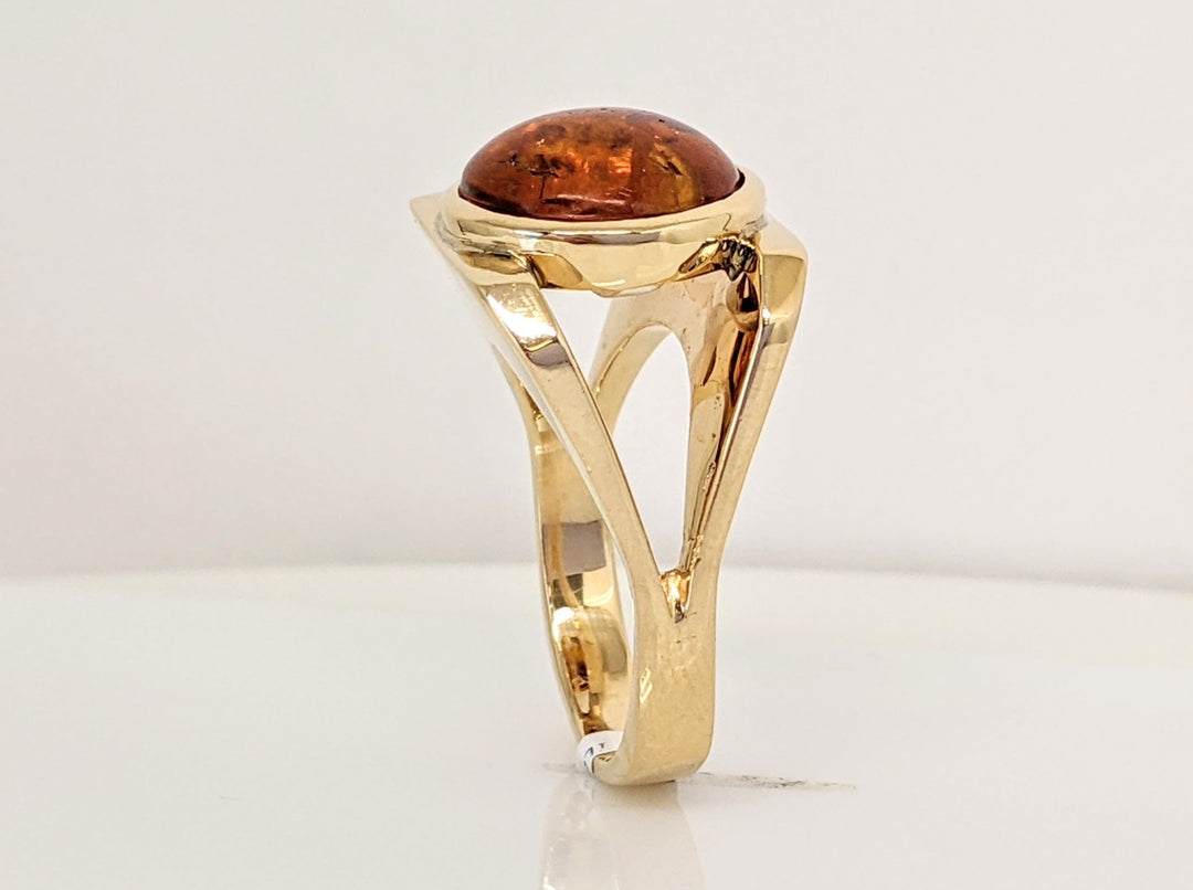 14K AMBER ROUND 12MM BEZEL CABOCHON ESTATE RING 11.6 GRAMS