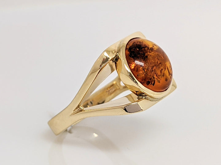 14K AMBER ROUND 12MM BEZEL CABOCHON ESTATE RING 11.6 GRAMS