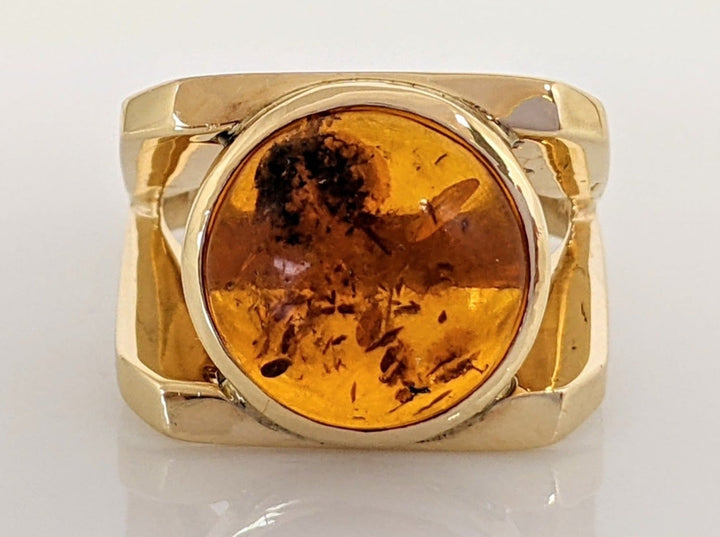 14K AMBER ROUND 12MM BEZEL CABOCHON ESTATE RING 11.7 GRAMS