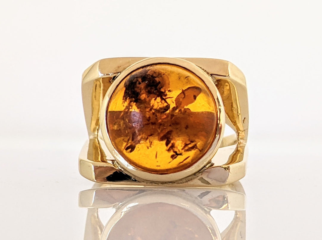 14K AMBER ROUND 12MM BEZEL CABOCHON ESTATE RING 11.6 GRAMS