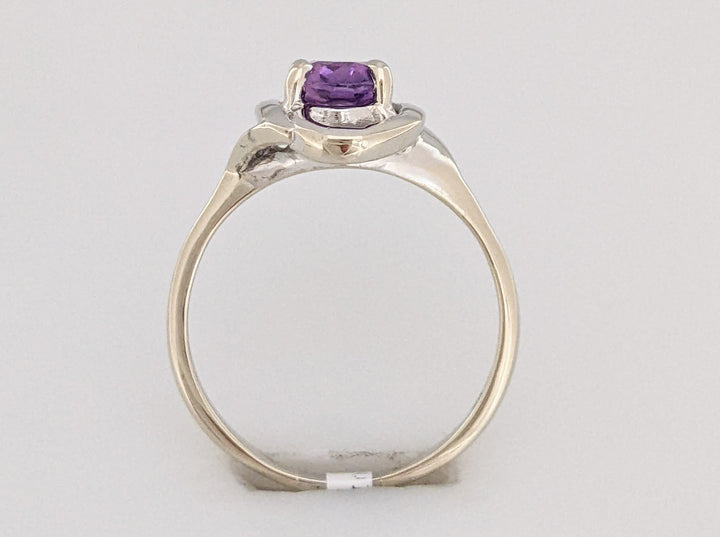 14K WHITE AMETHYST OVAL 5X7 GOLD TRIM ESTATE RING 2.6 GRAMS