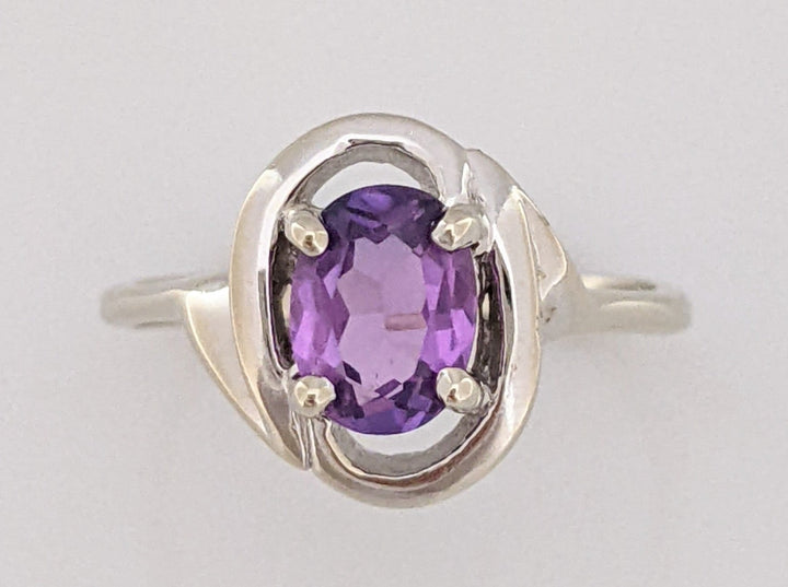 14K WHITE AMETHYST OVAL 5X7 GOLD TRIM ESTATE RING 2.6 GRAMS