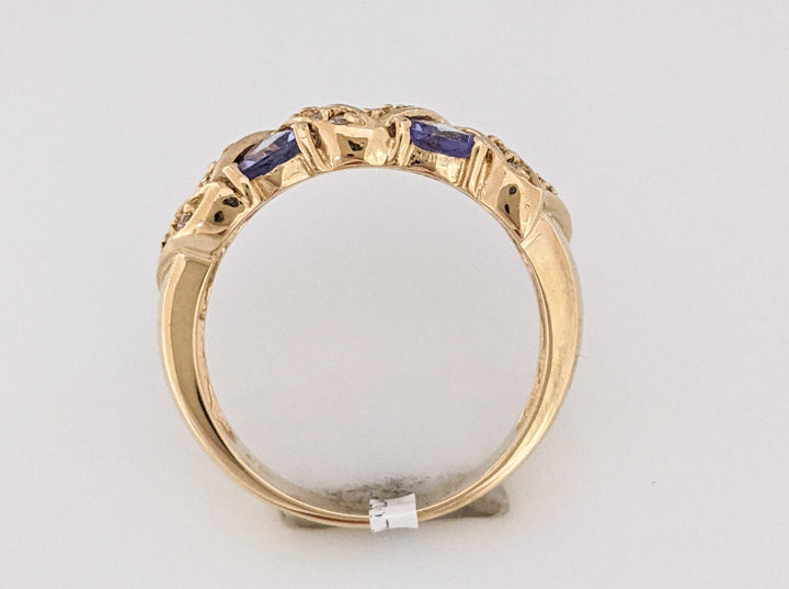 14K TANZANITE TRILLION (5) 4X4 WITH .24 CARAT TOTAL WEIGHT (24) ESTATE BAND 4.8 GRAMS