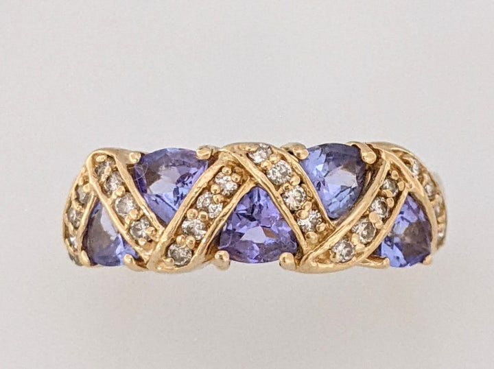 14K TANZANITE TRILLION (5) 4X4 WITH .24 CARAT TOTAL WEIGHT (24) ESTATE BAND 4.8 GRAMS